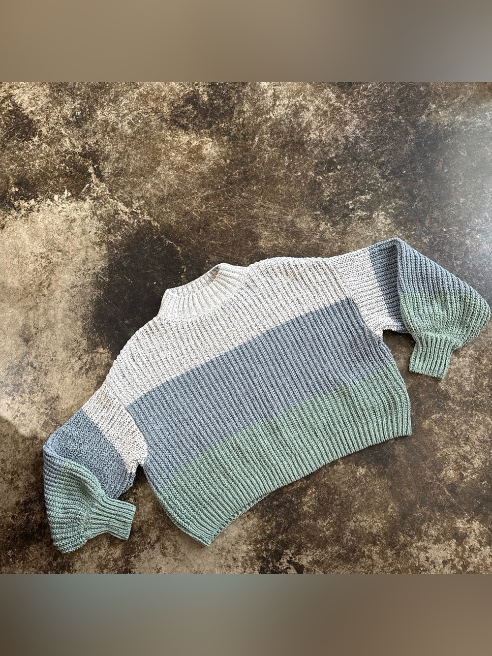 Takara Colorblock Cropped Knit Sweater in White, Blue & Green